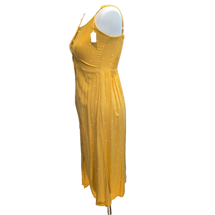 Robe d'été Jaune Moutarde XS/S Viscose Bretelles Réglables Boutonnée