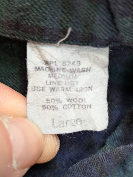 Chemise L.L.Bean T.L Vtg Laine/Coton Flanelle Épaisse Carreaux Bleu Vert