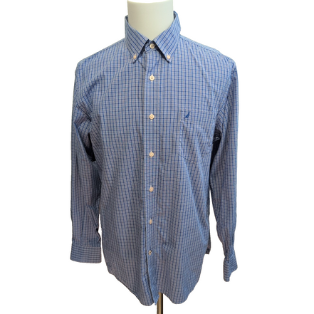 Chemise Nautica Bleue À Carreaux Manches Longues Taille L