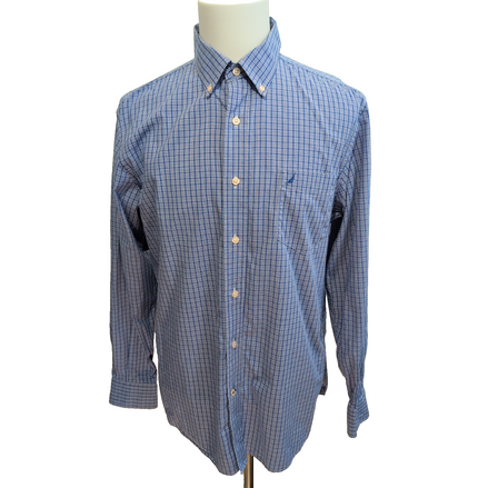 Chemise Nautica Bleue À Carreaux Manches Longues Taille L