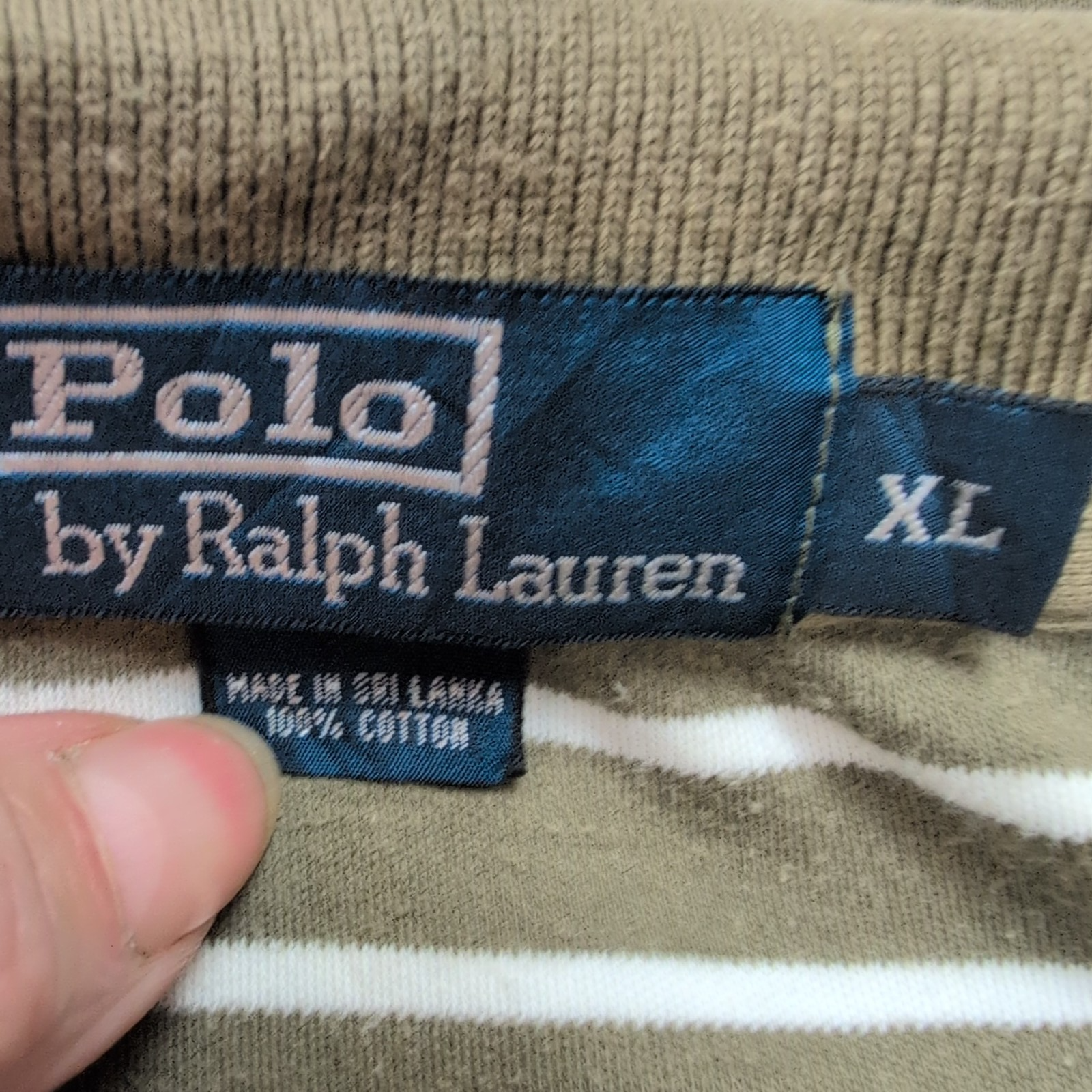Polo Ralph Lauren Homme XL Kaki Rayures Blanches Logo Kaki Polo Manches Courtes