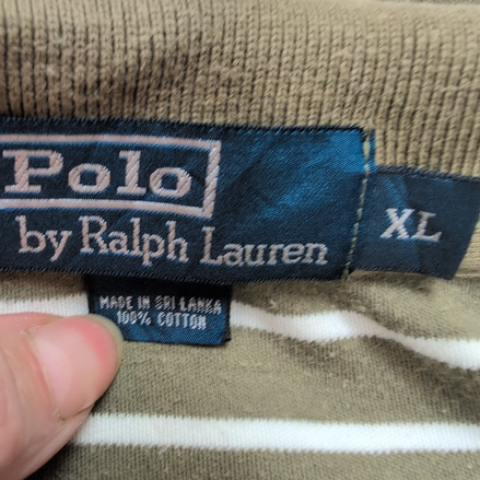 Polo Ralph Lauren Homme XL Kaki Rayures Blanches Logo Kaki Polo Manches Courtes