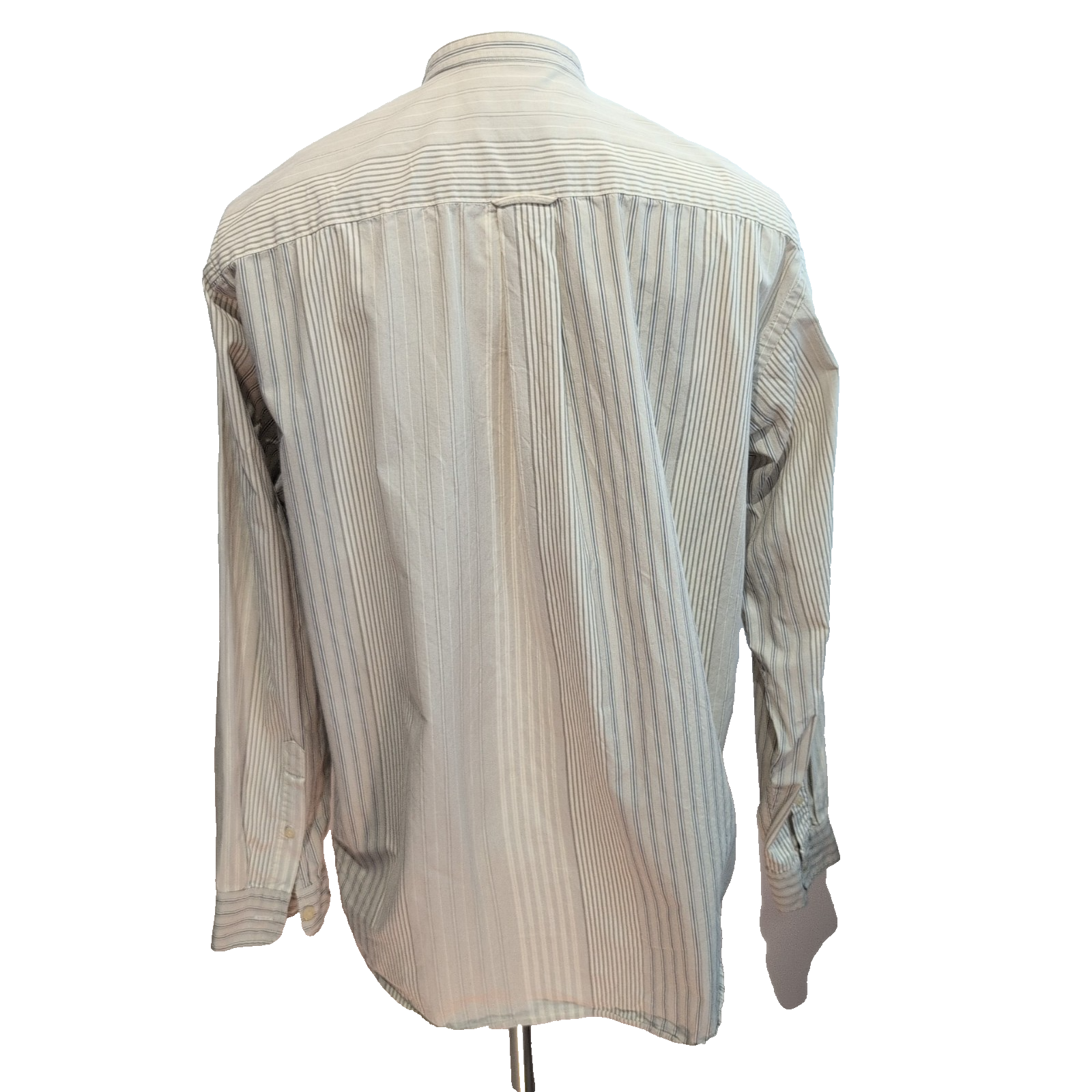 Chemise Nautica Made in USA LG Marron Rayures Col Mao 100% Coton