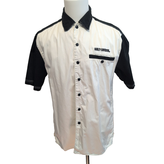 Harley Davidson Chemise Noire Blanche Brodée Manches Courtes Homme Taille M
