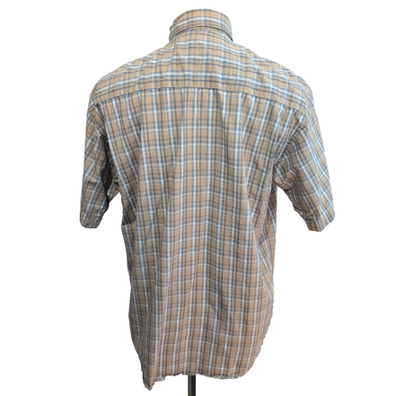 Chemise Wrangler Manche Courte Marron Clair Crème Bleu Carreaux Taille M