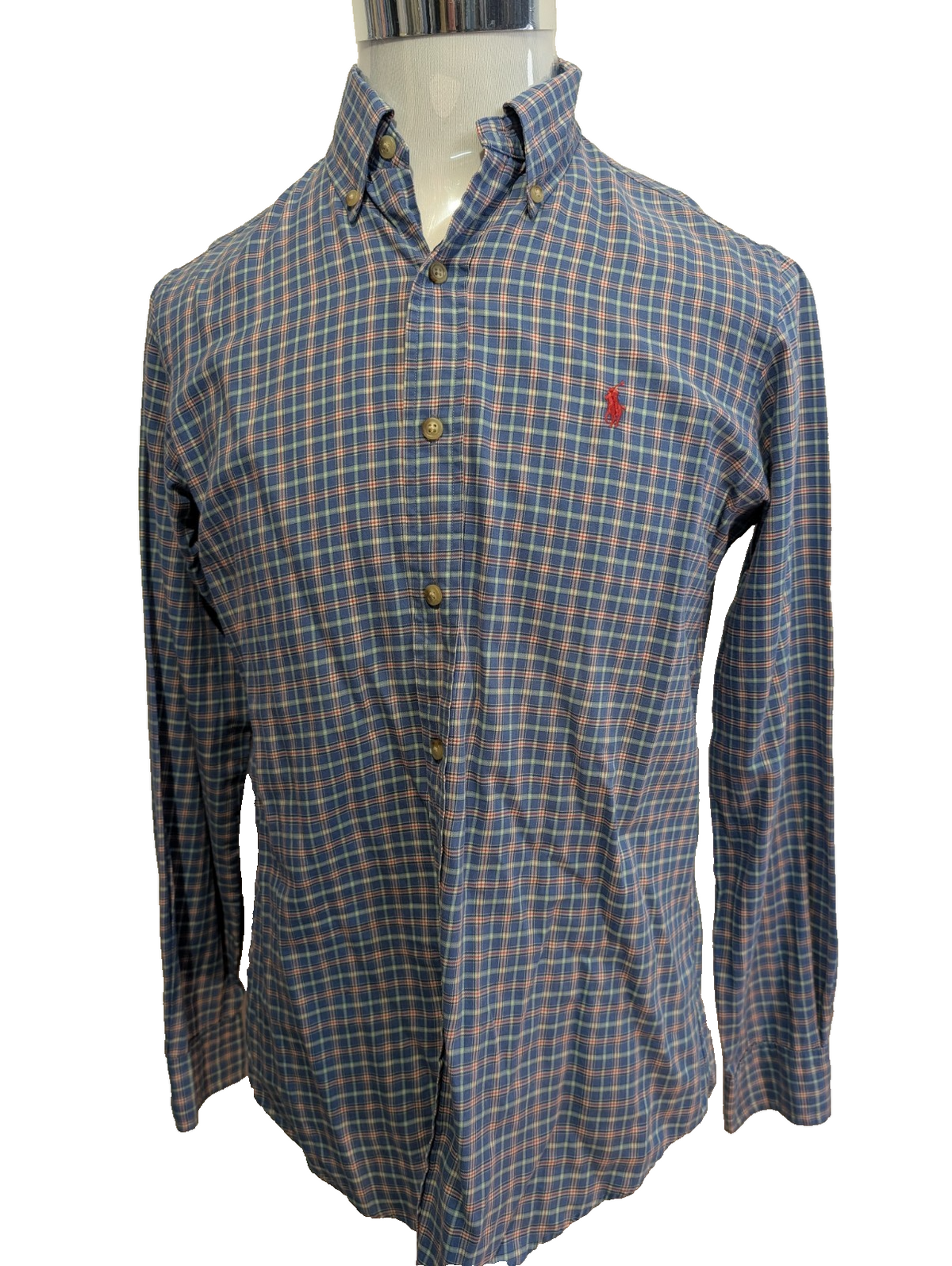 Chemise Polo Ralph Lauren Shirt S Custom Fit Carreaux Bleu Rouge Logo Rouge 