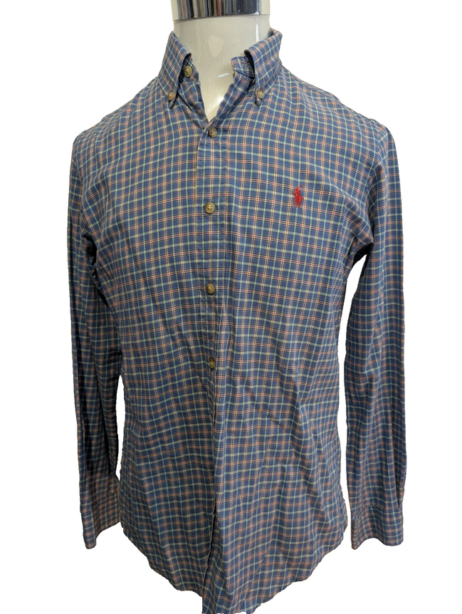 Chemise Polo Ralph Lauren Shirt S Custom Fit Carreaux Bleu Rouge Logo Rouge 