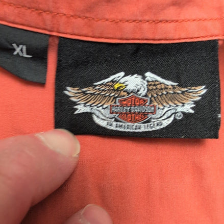 Chemise Harley Davidson Femme XL Orange Boutons Pression Logo Dos