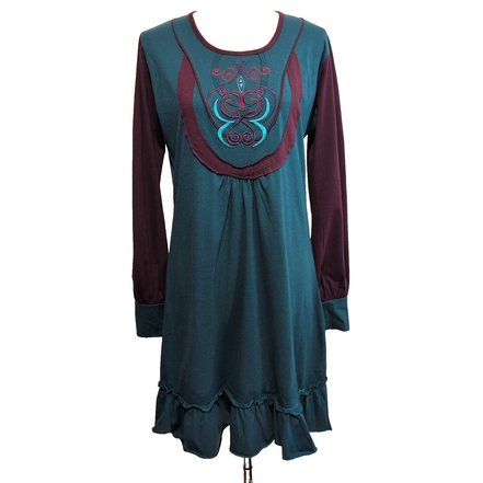 Robe Kéawa XL Verte Bordeaux Manches Longues Brodée Neuve Étiquette