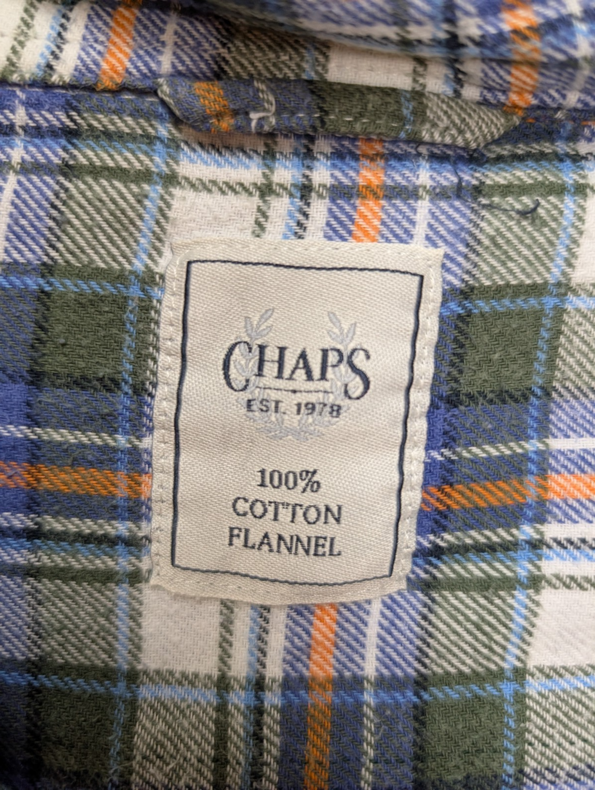 🔥 CHEMISE FLANELLE CHAPS XL (TG) CARREAUX KAKI BLEU ORANGE LOGO BRODÉ