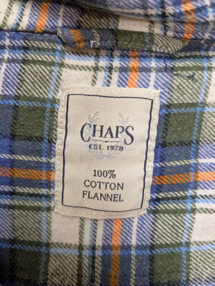 🔥 CHEMISE FLANELLE CHAPS XL (TG) CARREAUX KAKI BLEU ORANGE LOGO BRODÉ