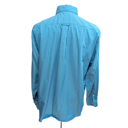 Chemise Nautica L Bleu Turquoise Carreaux 100% Coton Made in Mauritius