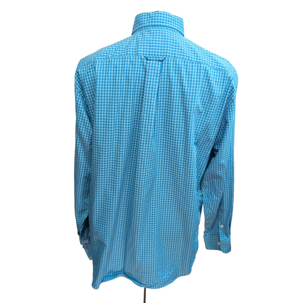 Chemise Nautica L Bleu Turquoise Carreaux 100% Coton Made in Mauritius