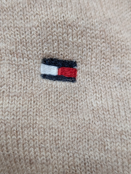 Pull Col V Tommy Hilfiger Marron Clair 100% Laine d'Agneau - Taille L / XL