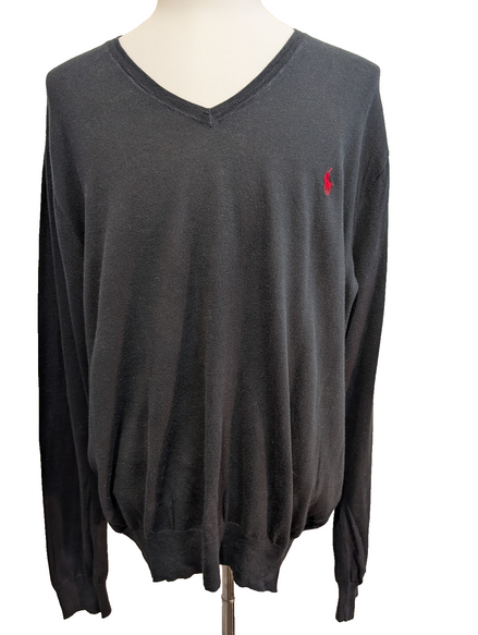 Pull Polo Ralph Lauren Noir Logo Rouge - 100% Coton Pima - Taille XXL
