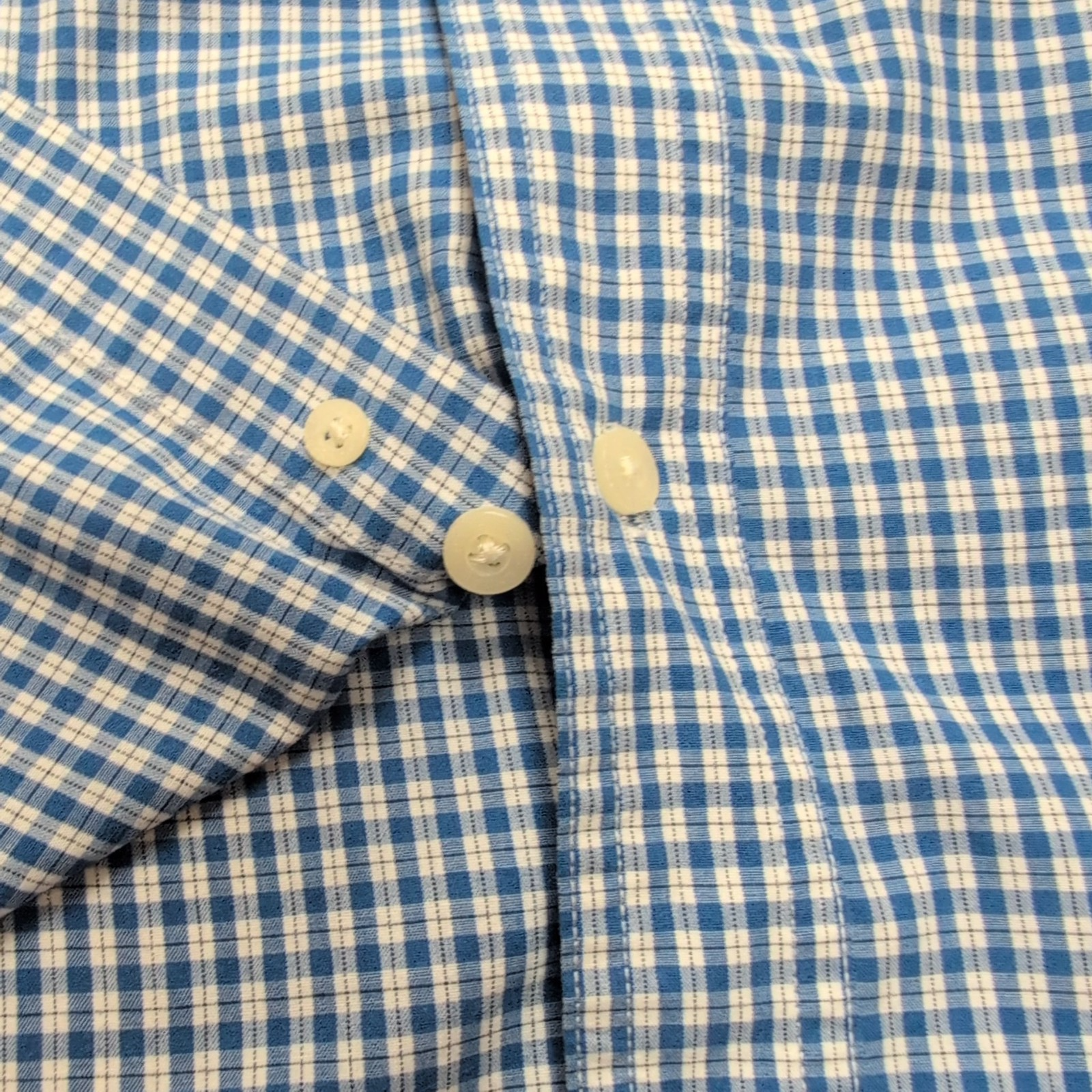 Chemise CHAPS Homme M à Carreaux Bleus et Blancs Manches Courtes Easy Care