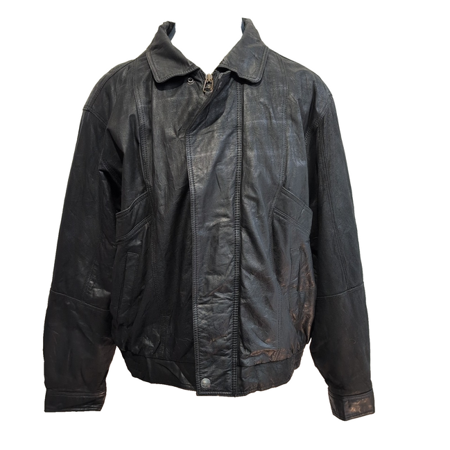 Blouson Cuir XL Bomber Aviateur Pure Stuff Noir Vintage 90s Veste Oversize |53c