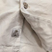 Chemise Hawaïenne Tommy Bahama XL 100% Soie Blanche Palmiers Boutons Bois