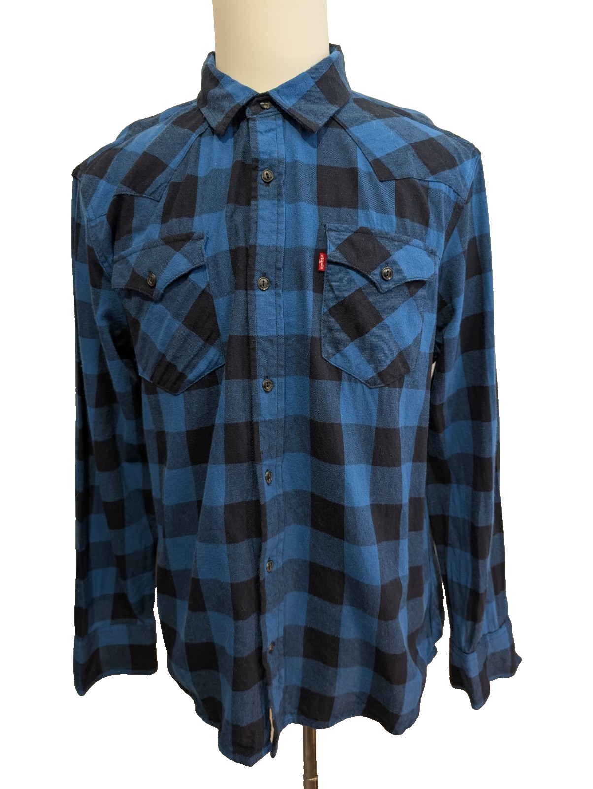 Chemise LEVI'S Western Flanelle Carreaux Bleu & Noir Manches Longues - Taille L