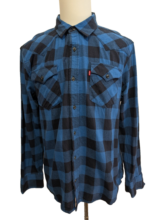 Chemise LEVI'S Western Flanelle Carreaux Bleu & Noir Manches Longues - Taille L