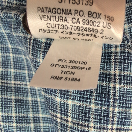 Chemise Patagonia S Bleu Carreaux Chanvre Coton Bio Manches Courtes