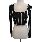 Haut Femme Select Taille M Noir Rayures Blanches Crop Top Neuf Étiquette