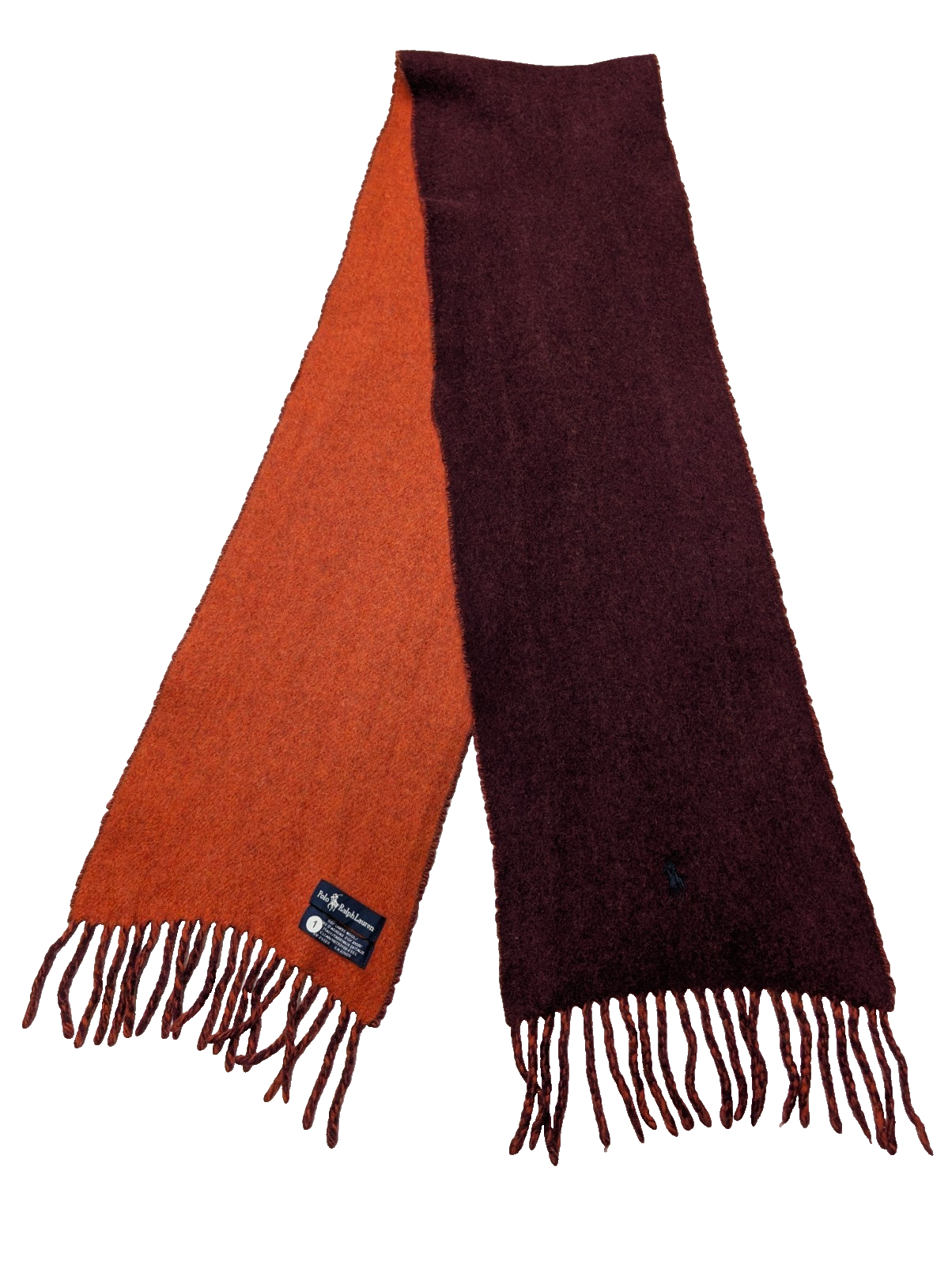 Écharpe Polo Ralph Lauren Réversible Laine d'agneau Bordeaux Orange Made Italy