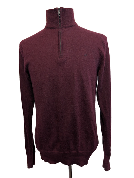 Pull Calvin Klein Col Montant Zippé 100% Laine Bordeaux Vintage Taille L