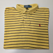 Polo manches courtes Polo Ralph Lauren M jaune rayures marine logo rouge coton