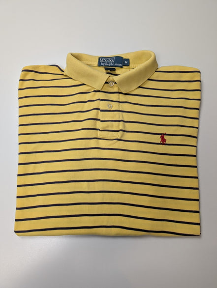 Polo manches courtes Polo Ralph Lauren M jaune rayures marine logo rouge coton