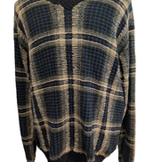 Pull Fait Main Vtg Polo Sport Ralph Lauren Col V Carreaux Bleu/Vert Lin Coton L