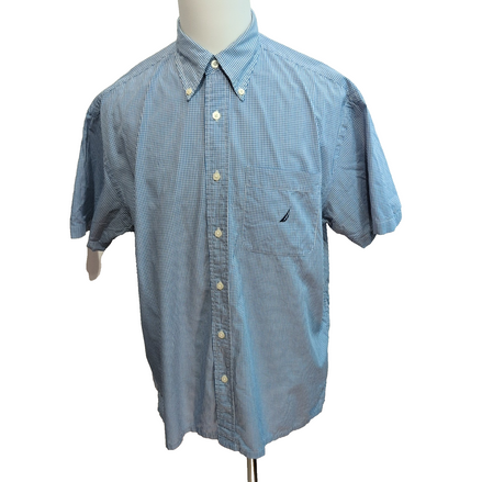 Chemise Nautica L Made in Hong Kong Bleu Carreaux Manches courtes 100% Coton