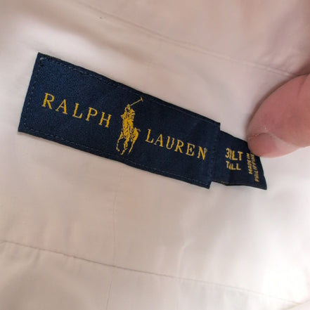 Chemise Ralph Lauren 3XL Tall Blanche Unie Logo Bleu Marine 100% Coton
