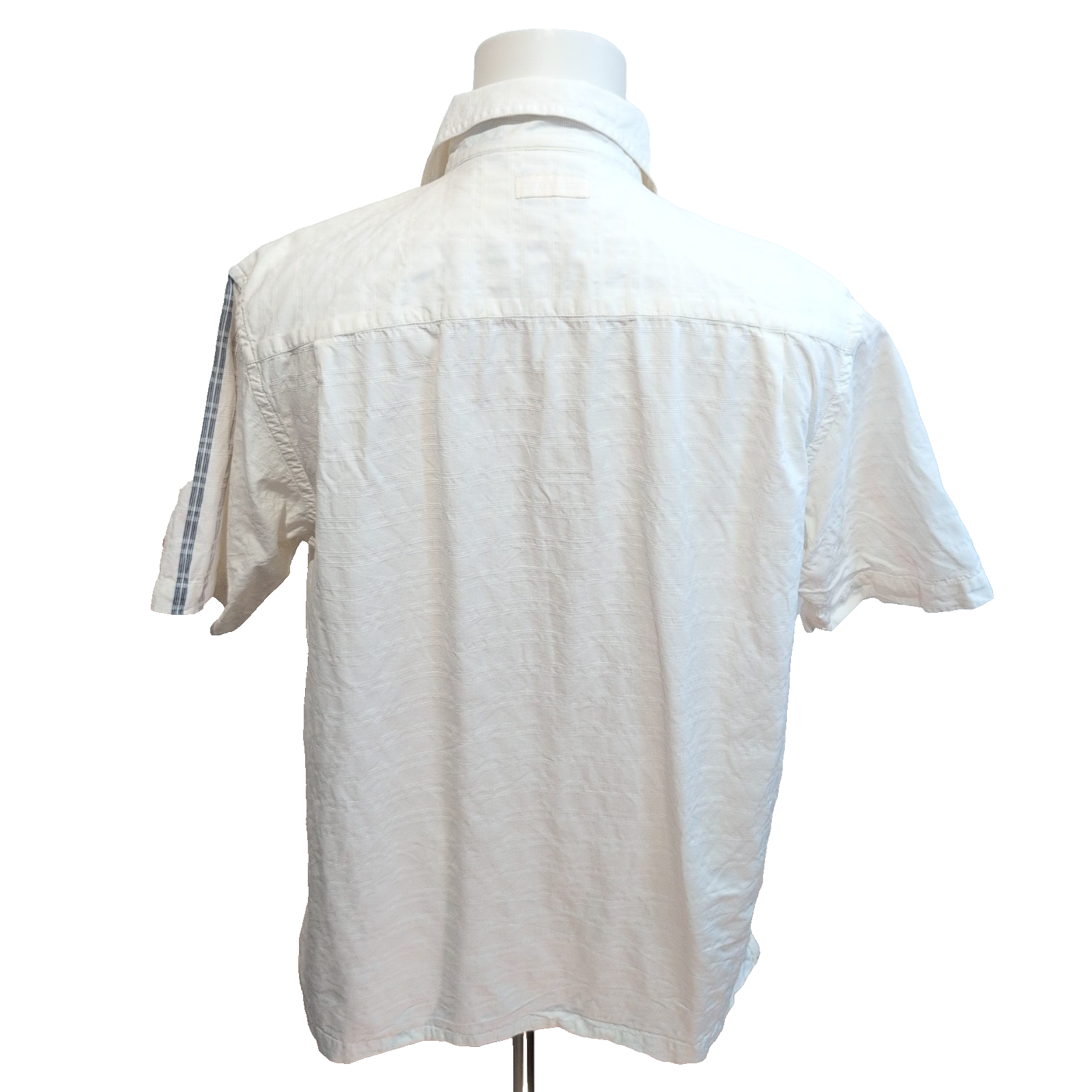 Chemise Hawaïenne Nautica M Blanc Rayures Gaufrées 100% Coton manches courtes