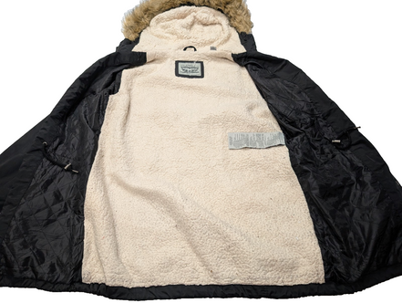 Levi's Parka Femme Longue Noir S Nylon Sherpa Capuche Fausse Fourrure |312BSR