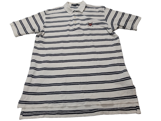 Polo manches courtes Polo Ralph Lauren blanc rayures bleu écusson golf taille L
