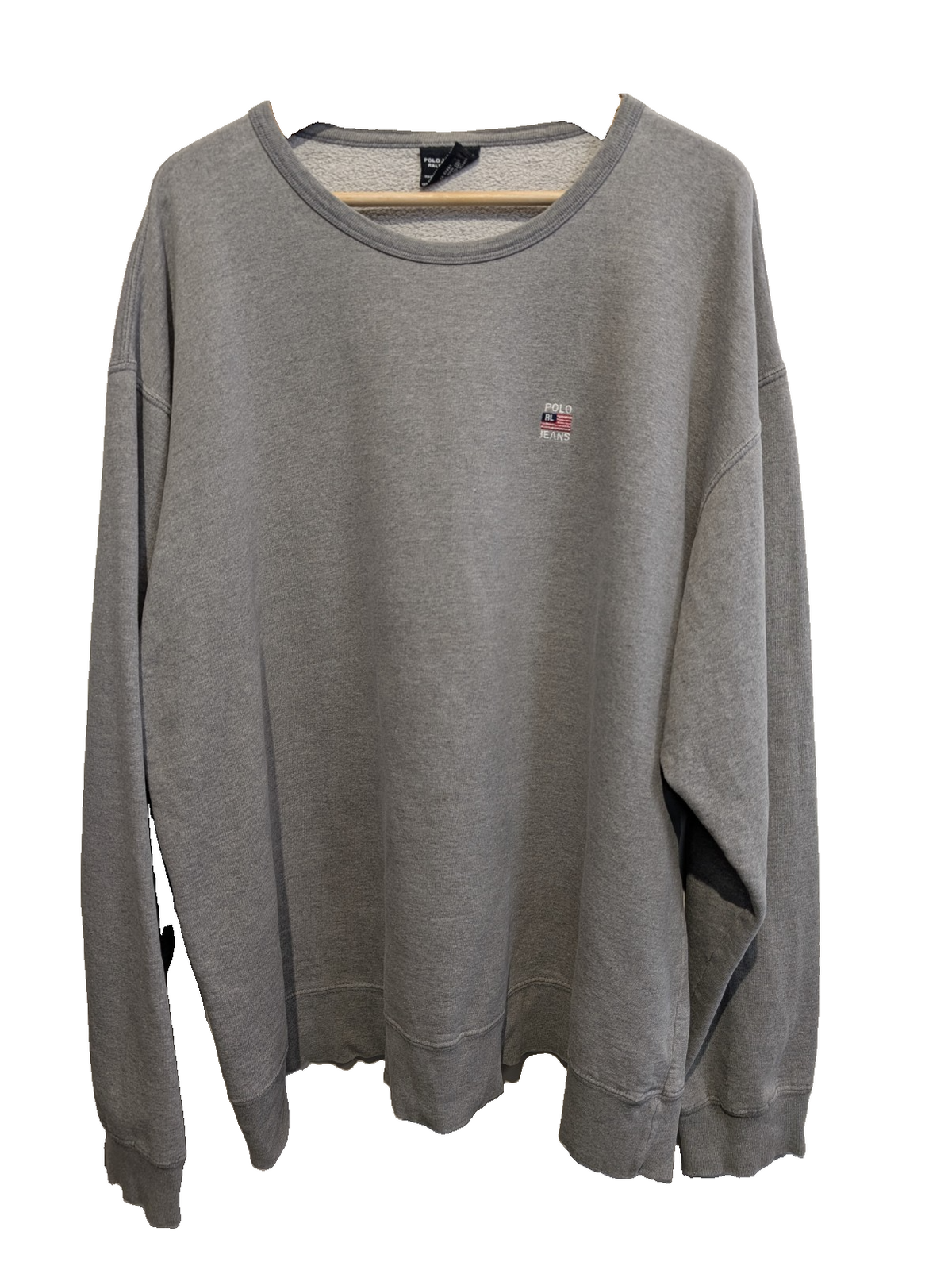 Sweat Polo Jeans Ralph Lauren XL gris logo drapeau USA brodé col rond