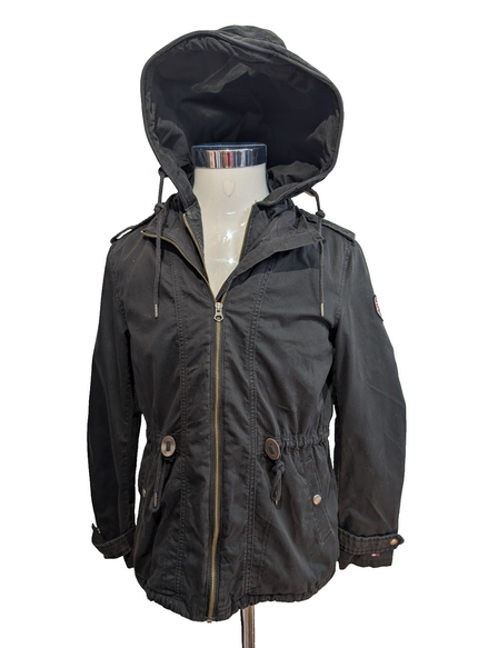 Tommy Hilfiger Denim Parka Veste Femme Noire Capuche Coton Ajustée M | 321BSR