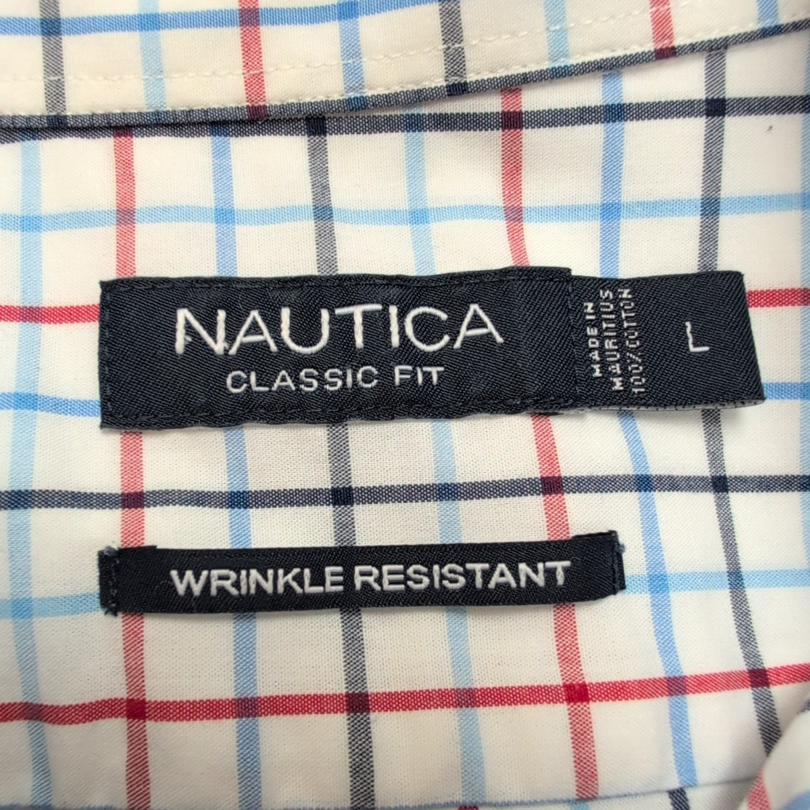 Chemise Nautica Classic Fit L Carreaux Bleu Rouge 100% Coton