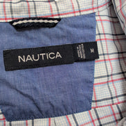 Chemise Nautica M Bleu Carreaux Rouge Noir Coton Logo Brodé Manches Courtes