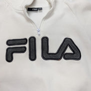 🤍 Sweat Fila Col Zippé Logo Brodé T. L - Blanc Vintage Sportswear