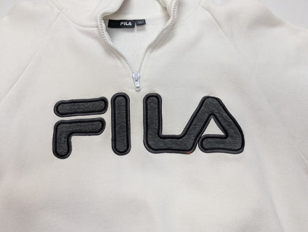 🤍 Sweat Fila Col Zippé Logo Brodé T. L - Blanc Vintage Sportswear