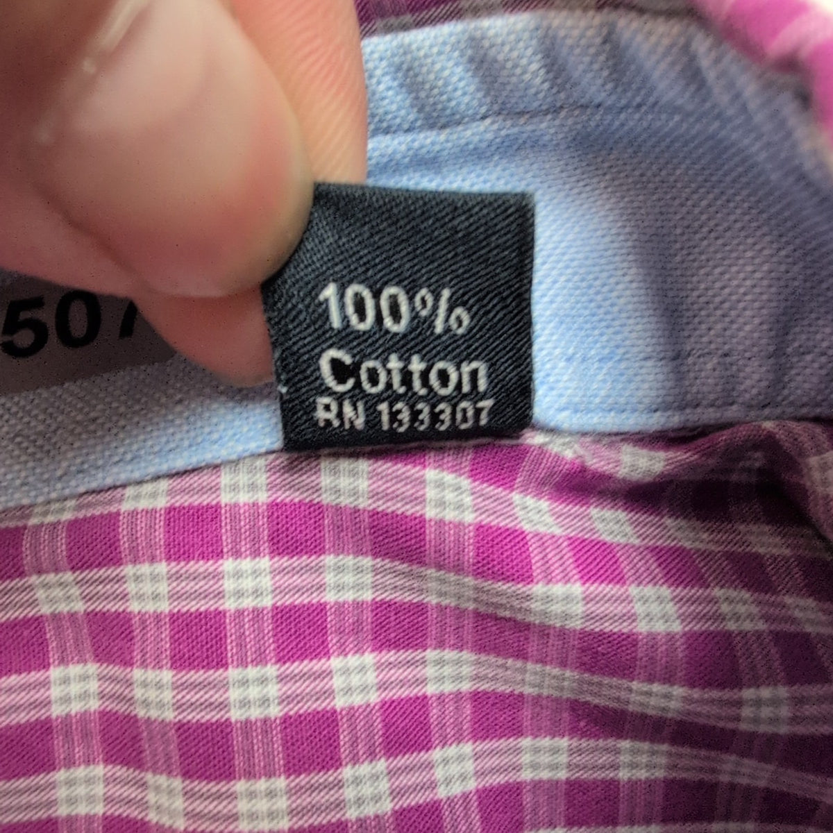 Chemise Nautica XL Rose Fuchsia Carreaux Classic Fit 100% Coton Logo Brodé