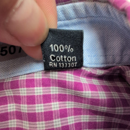 Chemise Nautica XL Rose Fuchsia Carreaux Classic Fit 100% Coton Logo Brodé