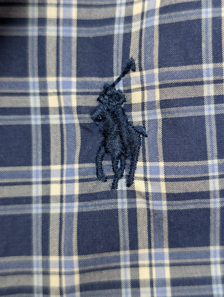 Chemise Polo Ralph Lauren Shirt M Carreaux Bleu Blanc Button Down Logo Marine