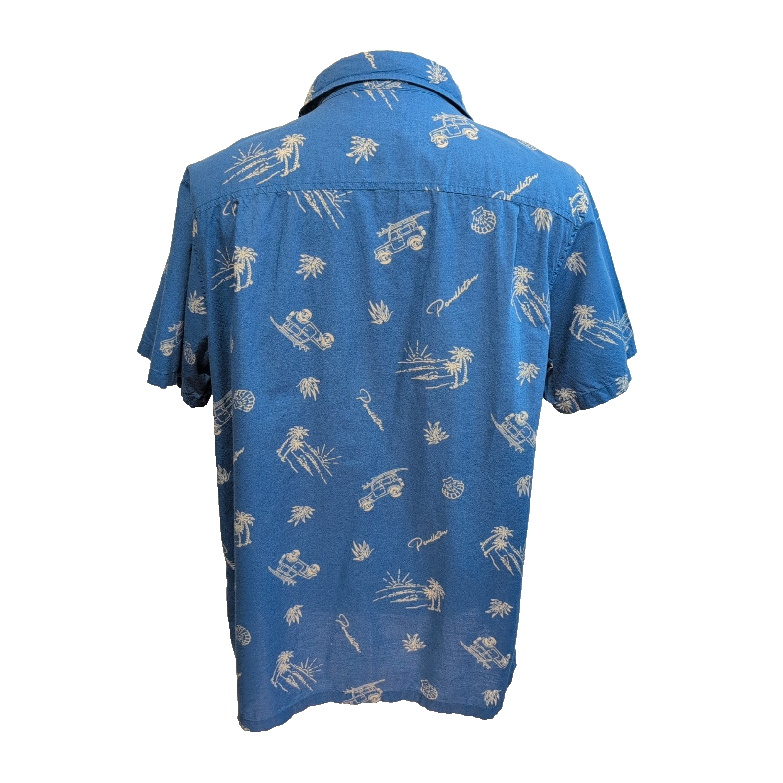 Chemise Hawaïenne Pendleton L Bleu Palmiers Voitures Coquillages Coton
