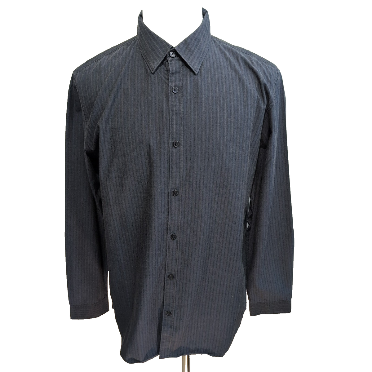Chemise Calvin Klein L Bleu Marine Rayures Gaufrées Coton Manches Longues