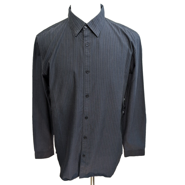 Chemise Calvin Klein L Bleu Marine Rayures Gaufrées Coton Manches Longues