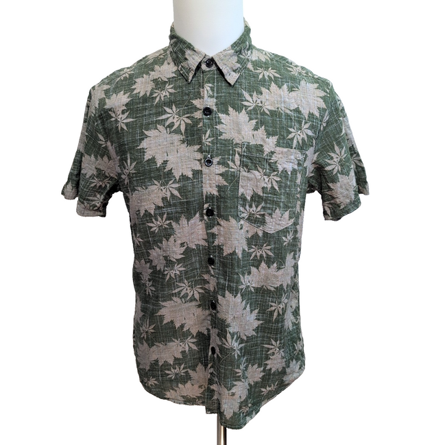 Chemise Hawaïenne Verte Feuillage Tropical Coton Viscose Taille S