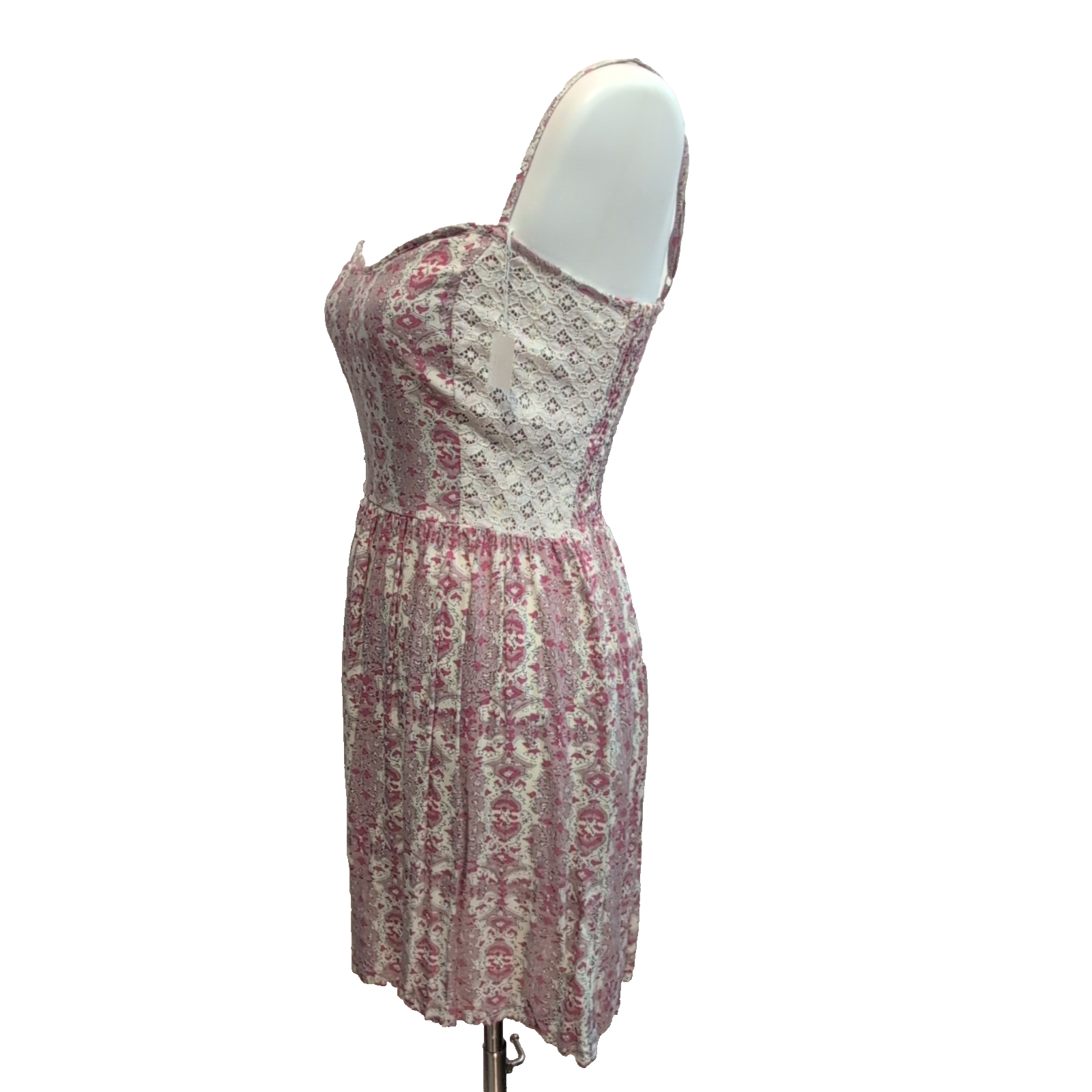Robe Femme S Rose Crème Rayonne Bretelles Réglables Motif Bohème